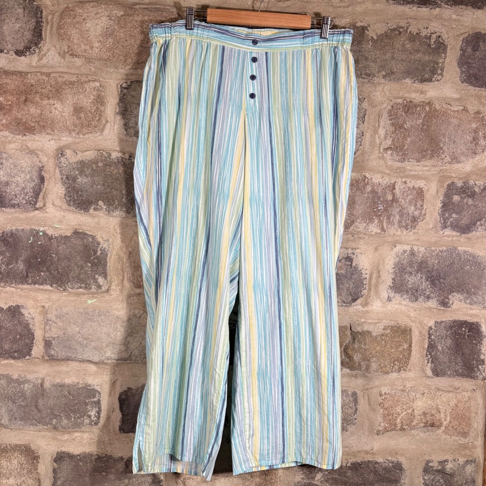 Cacique Striped Pajama Pants Lounge Sleepwear Women's Size 18/20 Blue Yellow